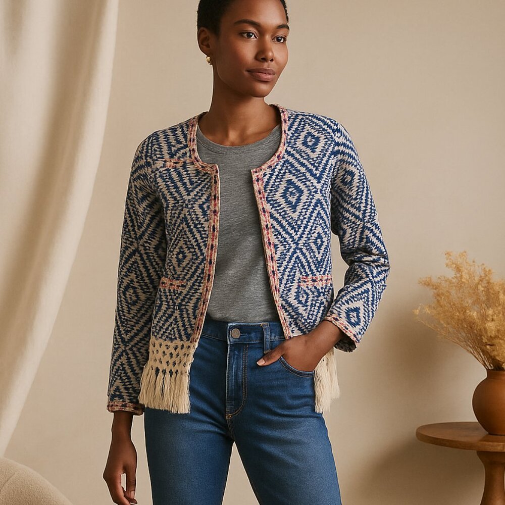 REVOLVE x Tularosa Santa Fe Fringe Jacket in Diamondback Multi - Picture 2 of 11